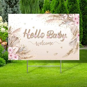 baby shower yard sign with stake gender reveal yard sign blue pink elephant lawn sign gender reveal lawn sign welcome baby announcement sign for outdoor baby shower decorations (boho style)