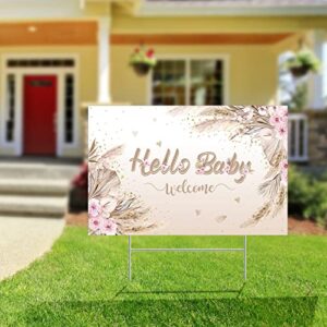 Baby Shower Yard Sign with Stake Gender Reveal Yard Sign Blue Pink Elephant Lawn Sign Gender Reveal Lawn Sign Welcome Baby Announcement Sign for Outdoor Baby Shower Decorations (Boho Style)
