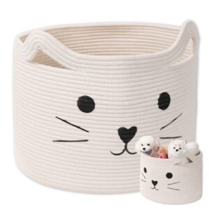 large woven cotton rope basket with handle, ideal for storage and organization for kids toys,towels, clothes, blanket,gifts. pet basket for cat & dog，laundry blanket basket
