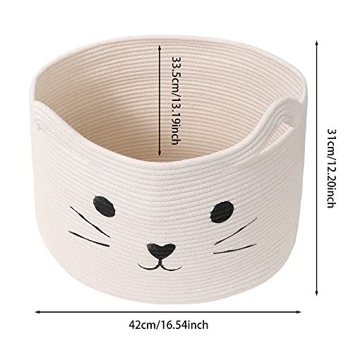 Large Woven Cotton Rope Basket with Handle, Ideal for Storage and Organization for kids toys,Towels, Clothes, blanket,Gifts. Pet Basket for Cat & Dog，Laundry Blanket Basket