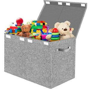 veronly toy box chest organizer for boys girls,kids large collapsible storage bin container with oxford fabric flip-top lid & handles for clothes,blanket,nursery,playroom,bedroom,stuffed animals 25” x 13 “x 16”(light grey)