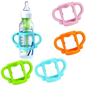 4pcs bottle handles for dr brown narrow baby bottles, baby bottle holder with easy grip handles to hold their own bottle - bpa-free soft silicone
