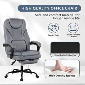 Guessky Executive Office Chair, Big and Tall Office Chair with Foot Rest Reclining Leather Chair High Back Home Office Desk Chairs with Lumbar Support Ergonomic Office Chair with Padded Armrests(Gray)