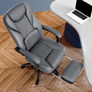 Guessky Executive Office Chair, Big and Tall Office Chair with Foot Rest Reclining Leather Chair High Back Home Office Desk Chairs with Lumbar Support Ergonomic Office Chair with Padded Armrests(Gray)
