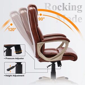 NeuType Executive Office Chair High Back Home Office Desk Chairs with Wheels PU Leather Ergonomic Computer Chair with Lumbar Support Adjustable Height & Swivel Big and Tall Office Chair - Brown