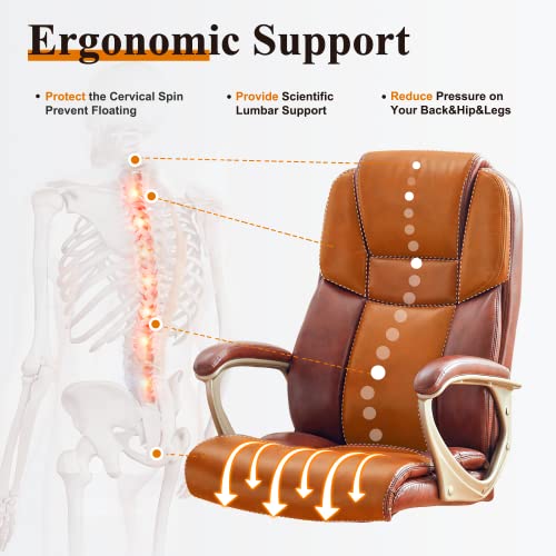 NeuType Executive Office Chair High Back Home Office Desk Chairs with Wheels PU Leather Ergonomic Computer Chair with Lumbar Support Adjustable Height & Swivel Big and Tall Office Chair - Brown