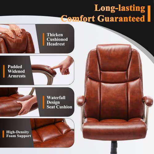 NeuType Executive Office Chair High Back Home Office Desk Chairs with Wheels PU Leather Ergonomic Computer Chair with Lumbar Support Adjustable Height & Swivel Big and Tall Office Chair - Brown