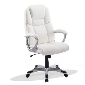 neutype executive office chair high back home office desk chairs with wheels pu leather ergonomic computer chair with lumbar support adjustable height & swivel big and tall office chair - white