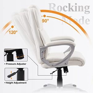 NeuType Executive Office Chair High Back Home Office Desk Chairs with Wheels PU Leather Ergonomic Computer Chair with Lumbar Support Adjustable Height & Swivel Big and Tall Office Chair - White