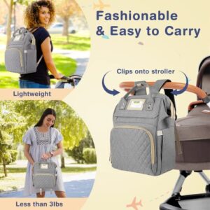 Xexxvre Diaper Bag Backpack, Multifunction Travel Back Pack Maternity Baby Changing Bags, Baby Bags for Boys Girls, Large Capacity, Waterproof and Stylish, Gray