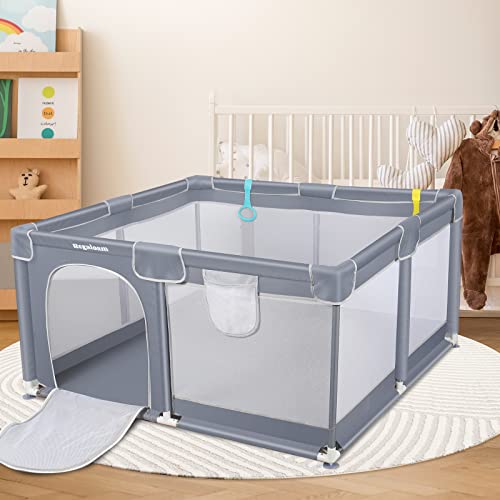 Regaloam Baby Playpen for Babies and Toddlers with Mat, 50 * 50inch Baby Playpen with Mat, Sturdy Safe Baby Play Yard with Soft Breathable Mesh, Play Pins with 2 Pulling Rings and Portable Bag