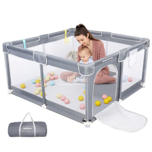 Regaloam Baby Playpen for Babies and Toddlers with Mat, 50 * 50inch Baby Playpen with Mat, Sturdy Safe Baby Play Yard with Soft Breathable Mesh, Play Pins with 2 Pulling Rings and Portable Bag