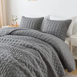 wdcozy dark grey quilt queen size bedding sets with pillow shams, lightweight soft bedspread coverlet, quilted blanket thin comforter bed cover, all season spring summer, 3 pieces, 90x90 inches