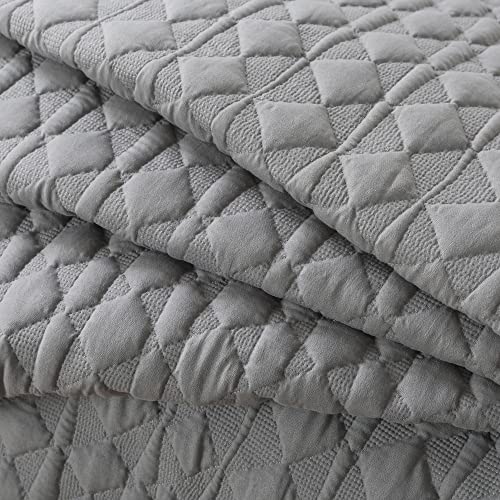 WDCOZY Dark Grey Quilt Queen Size Bedding Sets with Pillow Shams, Lightweight Soft Bedspread Coverlet, Quilted Blanket Thin Comforter Bed Cover, All Season Spring Summer, 3 Pieces, 90x90 inches