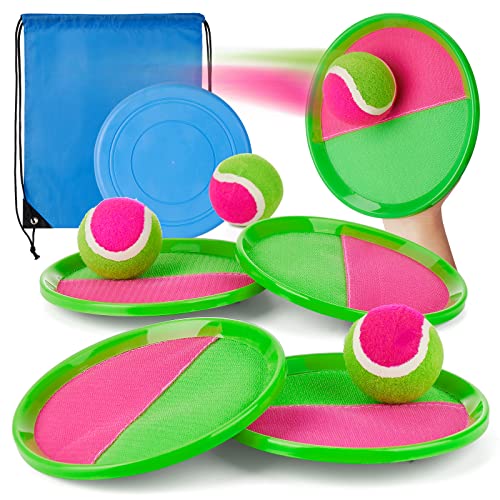 TOPLUS Toss and Catch Ball Set with 6 Paddles 3 Balls 1 Flying Disc Yard Games for Kids Outside Toys Beach Toys Camping Games Indoor and Outdoor Games for Kids and Family