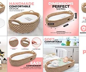 Handmade Baby Changing Basket with a Soft Changing Pad and Waterproof Cover, Cotton Moses Basket, Changing Table Topper for Dresser | Boho Bassinet, Boho Baby Changing Basket,Baby Lounger