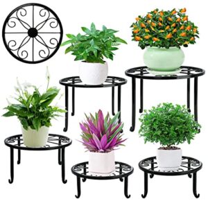 metal plant stand 5 pack plant stands for indoor outdoor plants multiple heavy duty flower pot stand holder rustproof iron round plant shelf for planter outdoor plant stand for patio & garden decor (black)
