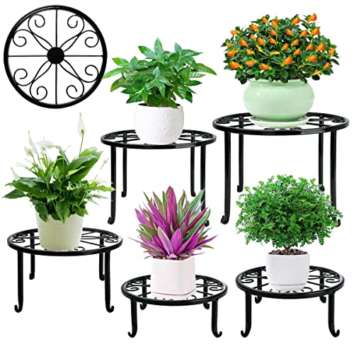 Metal Plant Stand 5 Pack Plant Stands for Indoor Outdoor Plants Multiple Heavy Duty Flower Pot Stand Holder Rustproof Iron Round Plant Shelf for Planter Outdoor Plant Stand for Patio & Garden Decor (Black)