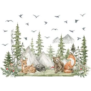 Amaonm 4 Sheet of 12x36 inch Giant Mountain Forest Tree Wall Decal Woodland Deer Bear Fox Birds Wall Stickers 3D DIY Peel and Stick Jungle Wild Animal Pine Wall Decor for Kids Boys Bedroom Playroom Living Room Classroom Decoration (Pine)