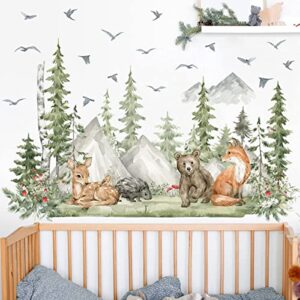 Amaonm 4 Sheet of 12x36 inch Giant Mountain Forest Tree Wall Decal Woodland Deer Bear Fox Birds Wall Stickers 3D DIY Peel and Stick Jungle Wild Animal Pine Wall Decor for Kids Boys Bedroom Playroom Living Room Classroom Decoration (Pine)