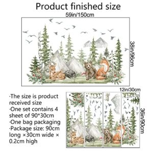 Amaonm 4 Sheet of 12x36 inch Giant Mountain Forest Tree Wall Decal Woodland Deer Bear Fox Birds Wall Stickers 3D DIY Peel and Stick Jungle Wild Animal Pine Wall Decor for Kids Boys Bedroom Playroom Living Room Classroom Decoration (Pine)