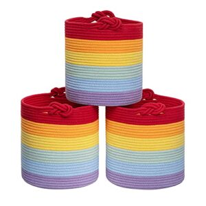 goodpick rainbow rope baskets, 11 x 11 cube storage bins for organizing, nursery baby toy basket for play room, classroom, round storage basket 3 packs