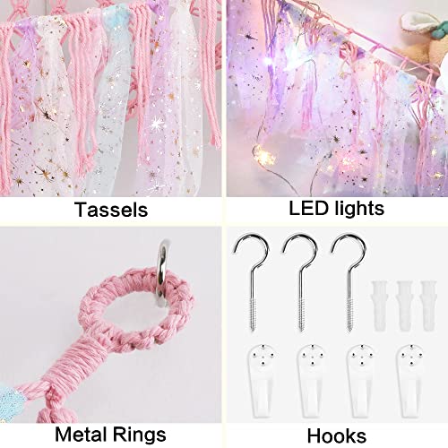 Stuffed Animal Net or Hammock with LED Light, Toy Hammock Hanging Stuffed Animal Storage Organizer Holder Room Décor with Tassels for Nursery Play Room Kids Bedroom