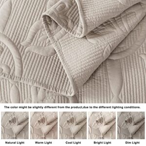 Damask Quilt King Size Bedding Sets with Pillow Shams, Boho Lightweight Soft Bedspread Coverlet, Beige Quilted Blanket Thin Comforter Bed Cover for All Season Spring Summer, 3 Pieces, 104x90 inches