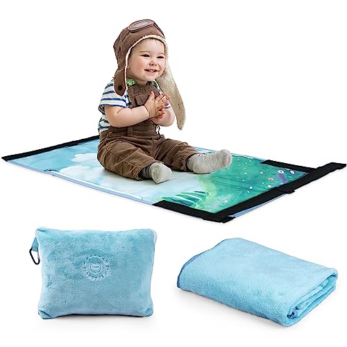 Froggy Family Airplane Seat Extender for Kids - Travel Bed for Baby with Built-in Sleeping Bag Function - Durable and Comfortable Airplane Bed for Toddler - Kids Travel Essentials for Flying Blue