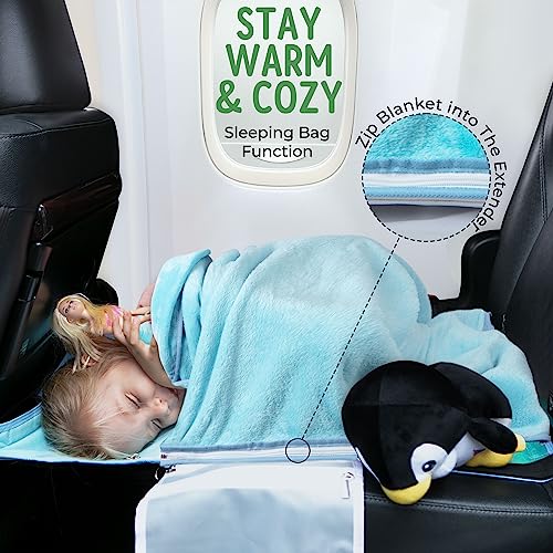 Froggy Family Airplane Seat Extender for Kids - Travel Bed for Baby with Built-in Sleeping Bag Function - Durable and Comfortable Airplane Bed for Toddler - Kids Travel Essentials for Flying Blue