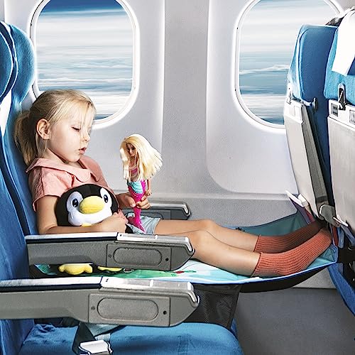 Froggy Family Airplane Seat Extender for Kids - Travel Bed for Baby with Built-in Sleeping Bag Function - Durable and Comfortable Airplane Bed for Toddler - Kids Travel Essentials for Flying Blue