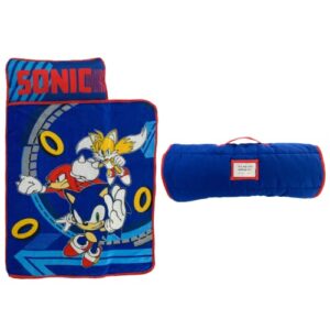 sonic the hedgehog 24"(w) x 45"(l) soft toddler nap mat with pillow and blanket perfect for preschool, daycare, and travel (100% official licensed product)