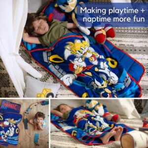 Sonic The Hedgehog 24"(W) X 45"(L) Soft Toddler Nap Mat with Pillow and Blanket Perfect for Preschool, Daycare, and Travel (100% Official Licensed Product)