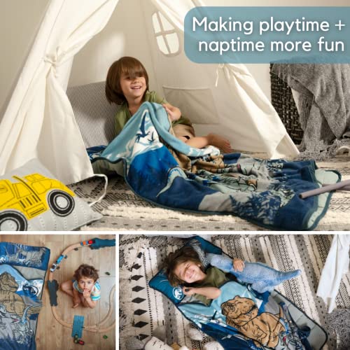 Jurassic World 24"(W) X 45"(L) Soft Toddler Nap Mat with Pillow and Blanket Perfect for Preschool, Daycare, and Travel (100% Official Licensed Product)