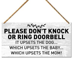 baby sleeping sign for front door, it upsets the dog baby mom, dog warning no soliciting sign for home decor, beware of dog sign for gate fence yard decoration, new mom parents baby shower gifts