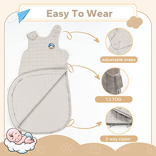 ZIGJOY Gently Weighted Baby Sleep Sack, 1.2 TOG Newborn Sleeping Bag with 2-Way Zipper, Toddler Transition Sleeping Bag for 0-6 Months Grey