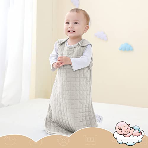 ZIGJOY Gently Weighted Baby Sleep Sack, 1.2 TOG Newborn Sleeping Bag with 2-Way Zipper, Toddler Transition Sleeping Bag for 0-6 Months Grey