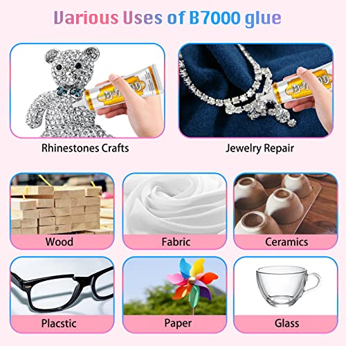 110 ML B7000 Rhinestones Glue for Crafts, 3.7 fl oz B7000 Jewelry Glue with 5 Dotting Pen Tool, Wax Pencil, Tweezer Rhinestones Tray and Glue Container for DIY Craft Jewelry Making Nail Art