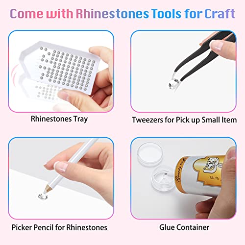 110 ML B7000 Rhinestones Glue for Crafts, 3.7 fl oz B7000 Jewelry Glue with 5 Dotting Pen Tool, Wax Pencil, Tweezer Rhinestones Tray and Glue Container for DIY Craft Jewelry Making Nail Art