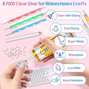 110 ML B7000 Rhinestones Glue for Crafts, 3.7 fl oz B7000 Jewelry Glue with 5 Dotting Pen Tool, Wax Pencil, Tweezer Rhinestones Tray and Glue Container for DIY Craft Jewelry Making Nail Art