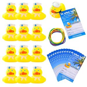 36 pack duck tag cruise kits includes 12pcs rubber sailing ducks, 12pcs ducks tags and 12pcs rubber bands for cruise ships hiding carnival ducking car party carnival decor supplies