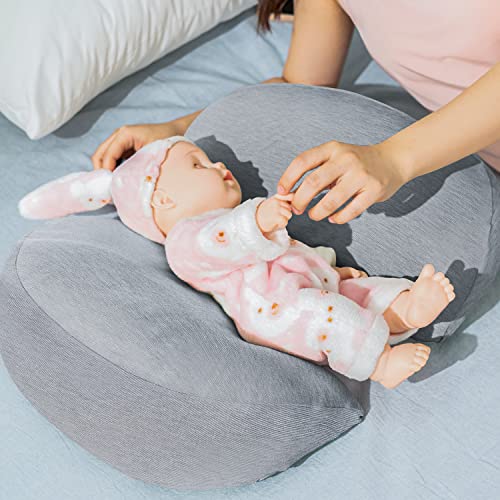 AngQi Pregnancy Pillows for Sleeping,Side Sleeper Pregnancy Wedge Pillows, Double Wedge for Body, Belly, Back Support,Maternity Pillow with Removable and Adjustable Cooling Silky Cotton Cover, Grey