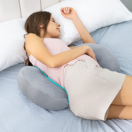 AngQi Pregnancy Pillows for Sleeping,Side Sleeper Pregnancy Wedge Pillows, Double Wedge for Body, Belly, Back Support,Maternity Pillow with Removable and Adjustable Cooling Silky Cotton Cover, Grey