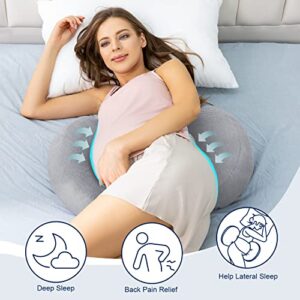 AngQi Pregnancy Pillows for Sleeping,Side Sleeper Pregnancy Wedge Pillows, Double Wedge for Body, Belly, Back Support,Maternity Pillow with Removable and Adjustable Cooling Silky Cotton Cover, Grey