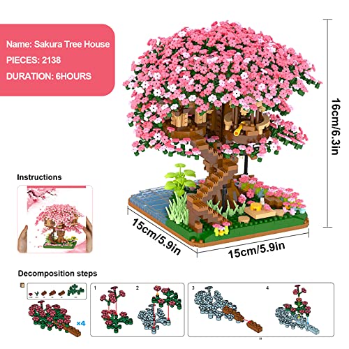 Gyinere Cherry Blossom Bonsai Tree Building Blocks for Girls,Mini Bonsai Tree Kit,Cherry Blossom Tree Toy Building Sets,Sakura Tree House Decor Building Sets for Adults,Idea Gifts for Adults Kids
