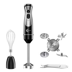 fkn immersion blender handheld with 4 interchangeable blades, 5-in-1 hand blender electric with 8 speed and turbo mode,hand held blender stick with 500w copper motor, and whisk