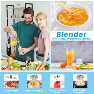 FKN Immersion Blender Handheld with 4 Interchangeable Blades, 5-in-1 Hand Blender Electric with 8 Speed and Turbo Mode,Hand Held Blender Stick with 500W Copper Motor, and Whisk