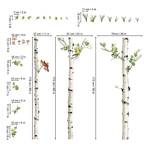 decalmile Large Birch Tree Wall Decals White Tree Forest Birds Wall Stickers Bedroom Living Room Baby Nursery Wall Decor