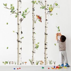 decalmile Large Birch Tree Wall Decals White Tree Forest Birds Wall Stickers Bedroom Living Room Baby Nursery Wall Decor