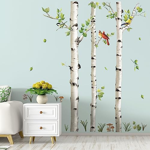 decalmile Large Birch Tree Wall Decals White Tree Forest Birds Wall Stickers Bedroom Living Room Baby Nursery Wall Decor